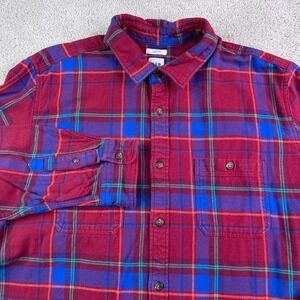 Gap Shirt Mens XL Red Blue Plaid Flannel Untucked Long Sleeve Button Up